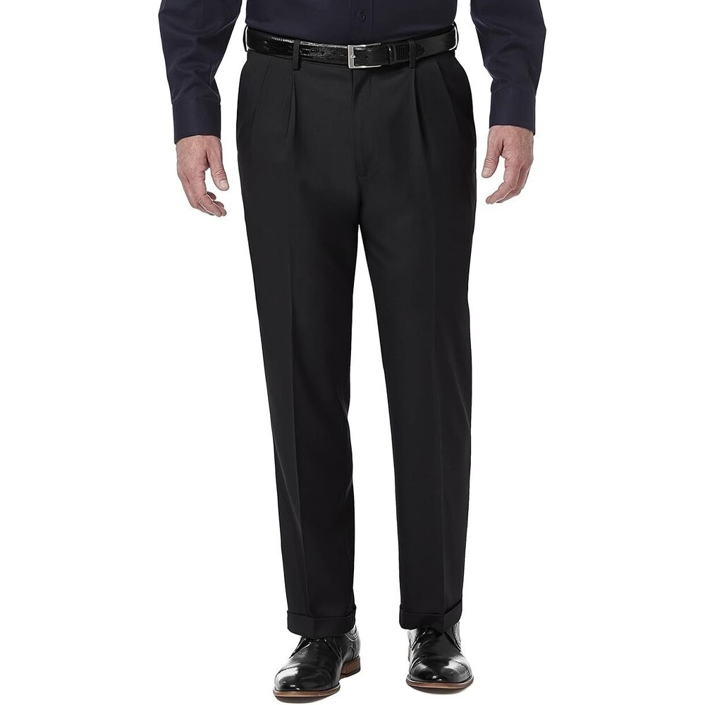Haggar Men's Premium Comfort Classic Fit Pleat Front Dress Pant, Black, 42/30